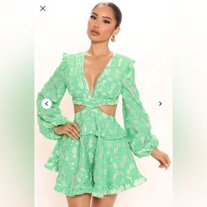 Elegant Green Lace Cutout Romper- M